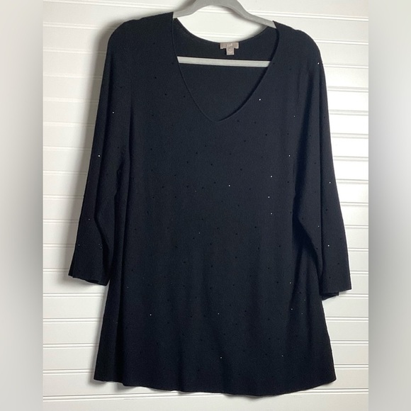 J. Jill Tops - J Jill Black 3/4 Sleeves V-Neck Top Wool& Viscose Blend Size XL